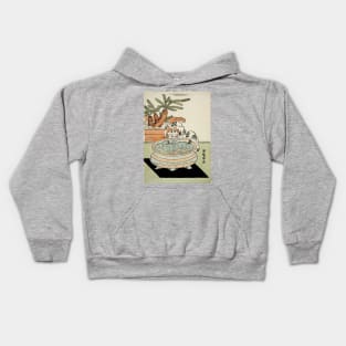 Cat pawing at goldfish Kids Hoodie